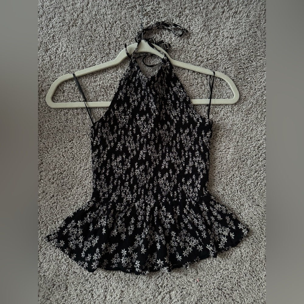 Floral Black Halter Top